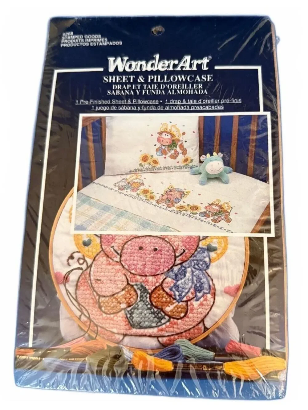 WonderArt Pre-Finished Sheet & Pillowcase Set with Cross-Stitch Design